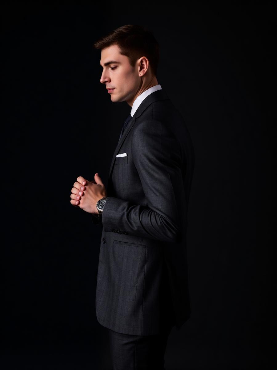 Man in slim charcoal two-piece suit